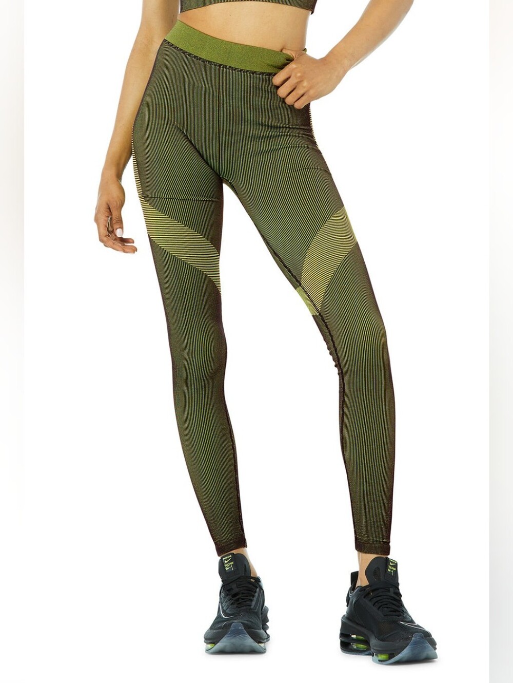 Alo Yoga Green Illusion Seamless High-Waist Legging In Anthracite/Highlighter